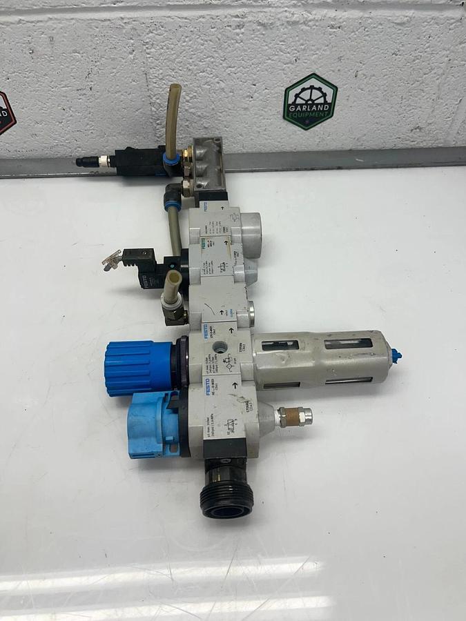Used Festo LFR-D-MIDI Pneumatic Regulator and Valve Assembly w/ Manifold Valve