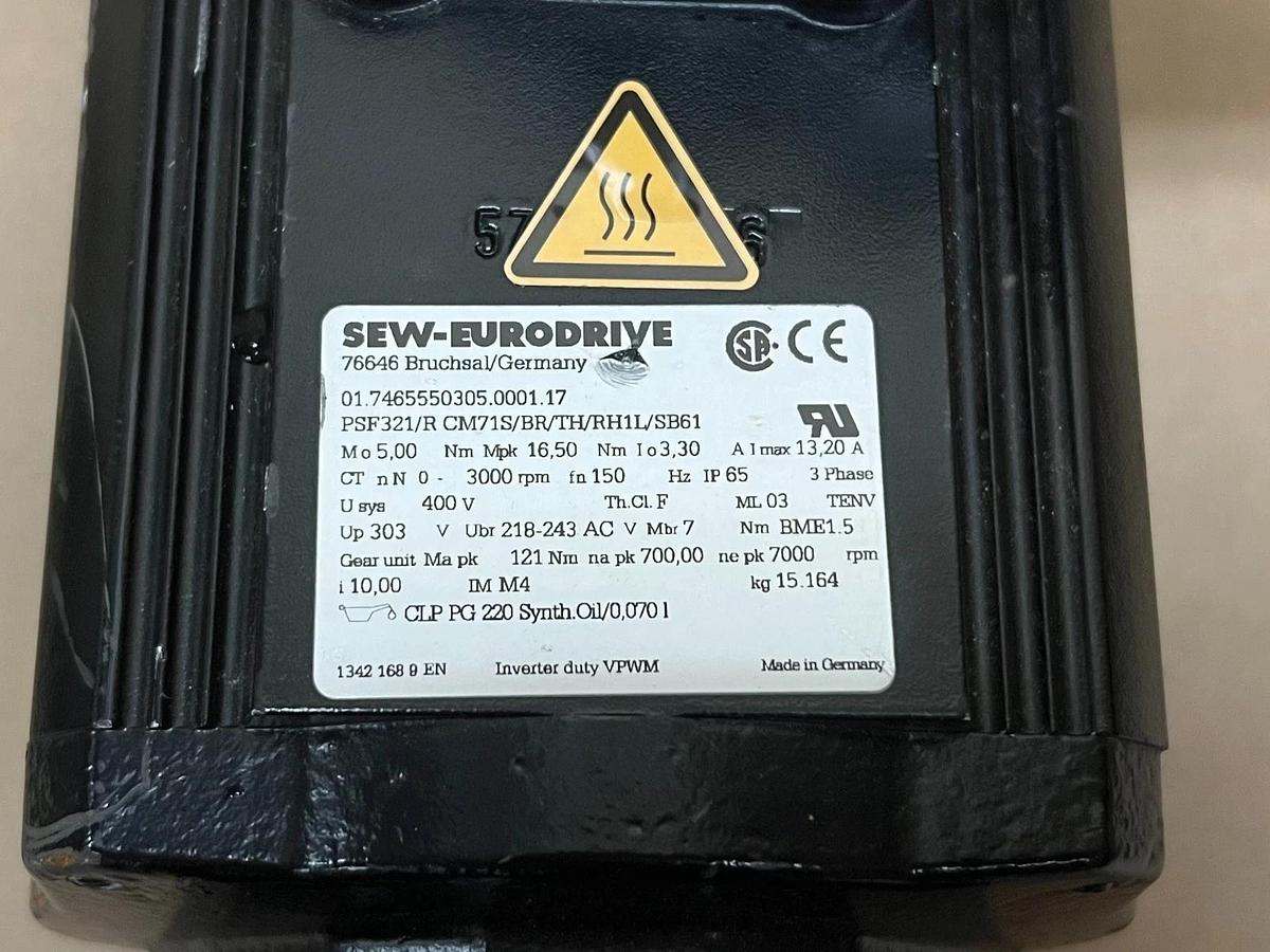 Used SEW-Eurodrive PSF321/R CM71S/BR/TH/RH1L/SB61 3000RPM, 3PH, 400V Servo Motor