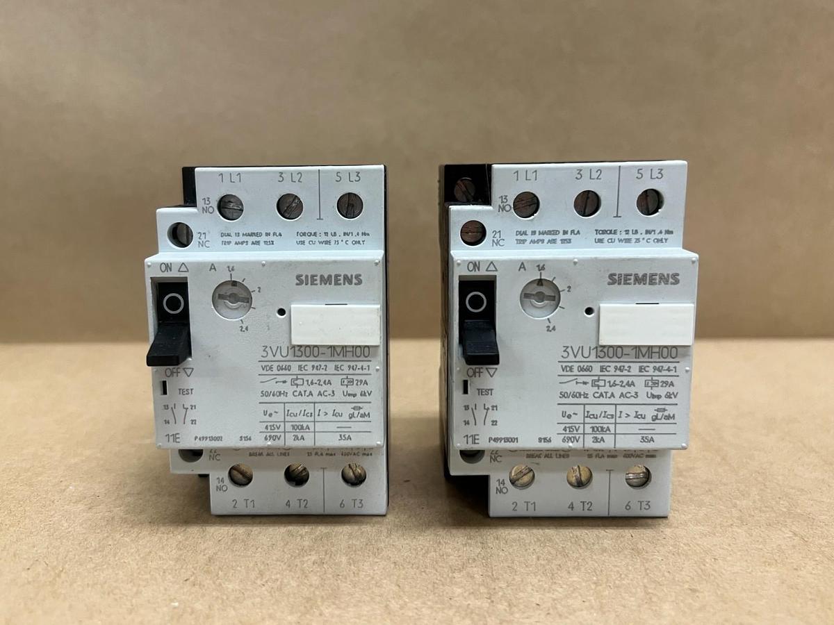 Used Siemens 3VU1300-1MH00 29A, 3P Motor Protection Circuit Breaker - Lot of 2