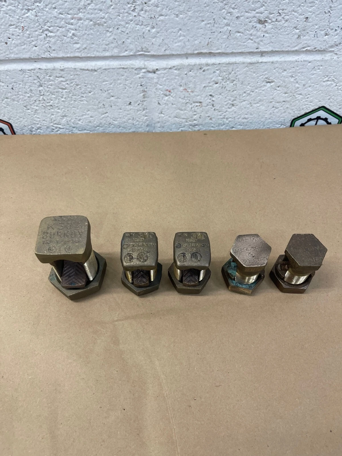 Used Burndy Lot of 5 Brass Split Bolt Connectors, KS34, KS27