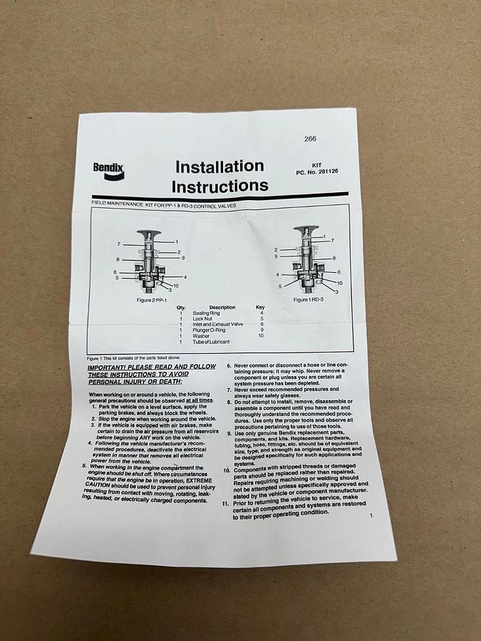 Used Bendix 281126N PP-1 Brake Control Valve Maintenance Kit *NEW*