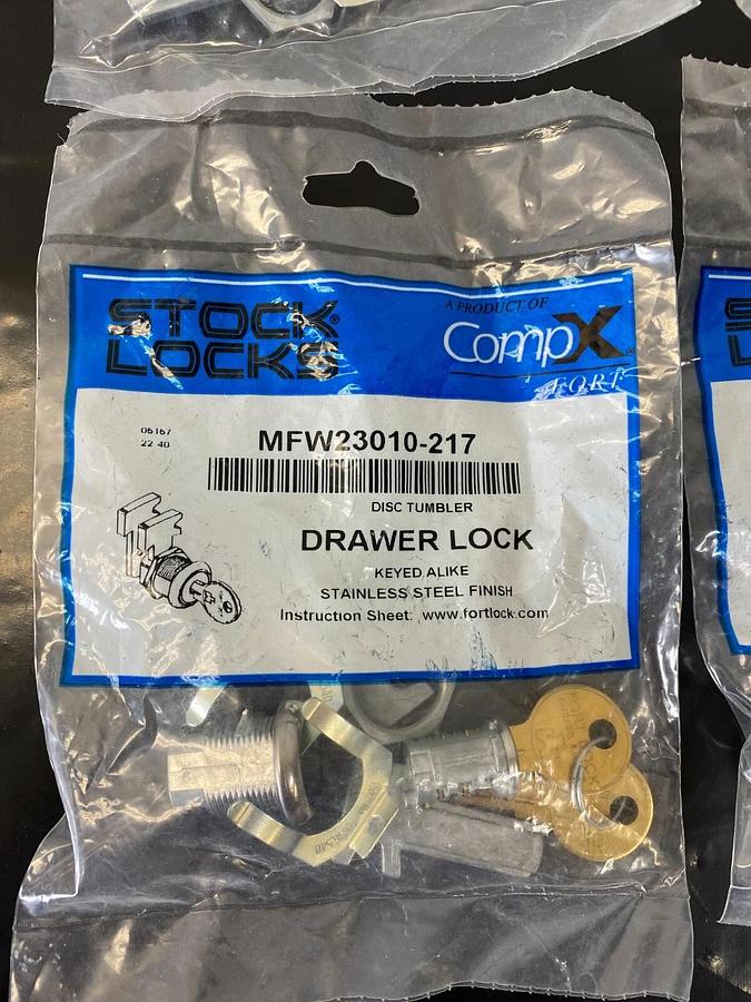 Used Comp X MFW23010-217 Stock Locks (Drawer Locks) Keyed Alike SS Finish - Lot of 4