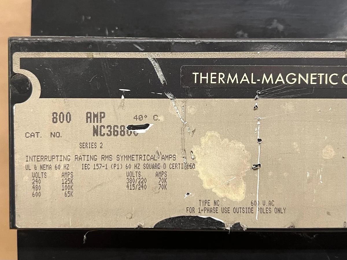 Used Square D NC36800 Ser 2, 800A, 3P, 600VAC Industrial Molded Case Circuit Breaker