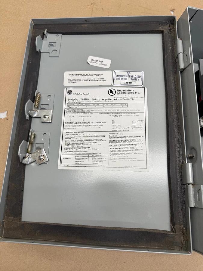Used General Electric THN3361J Heavy Duty Safety Switch, 30 A, 600 VAC, 30 Hp