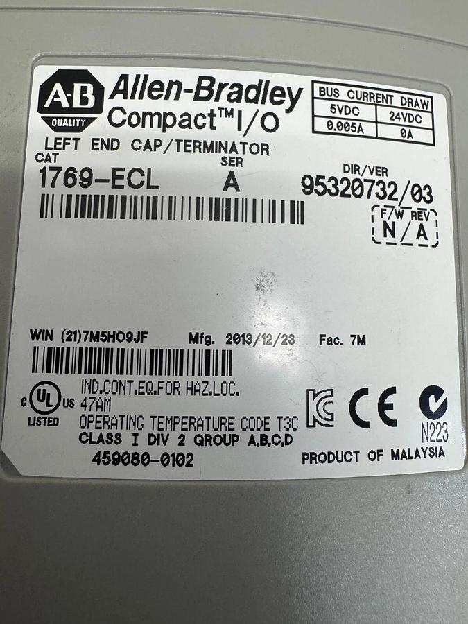 Used Allen Bradley 1769-ECL Series A, CompactLogix Left End Cap