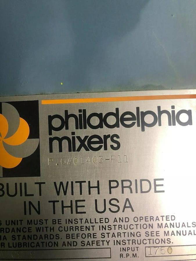 Philadelphia Mixers PMV-01 w/ SS Shaft and Prop and Reliance Electric 1.5 hp