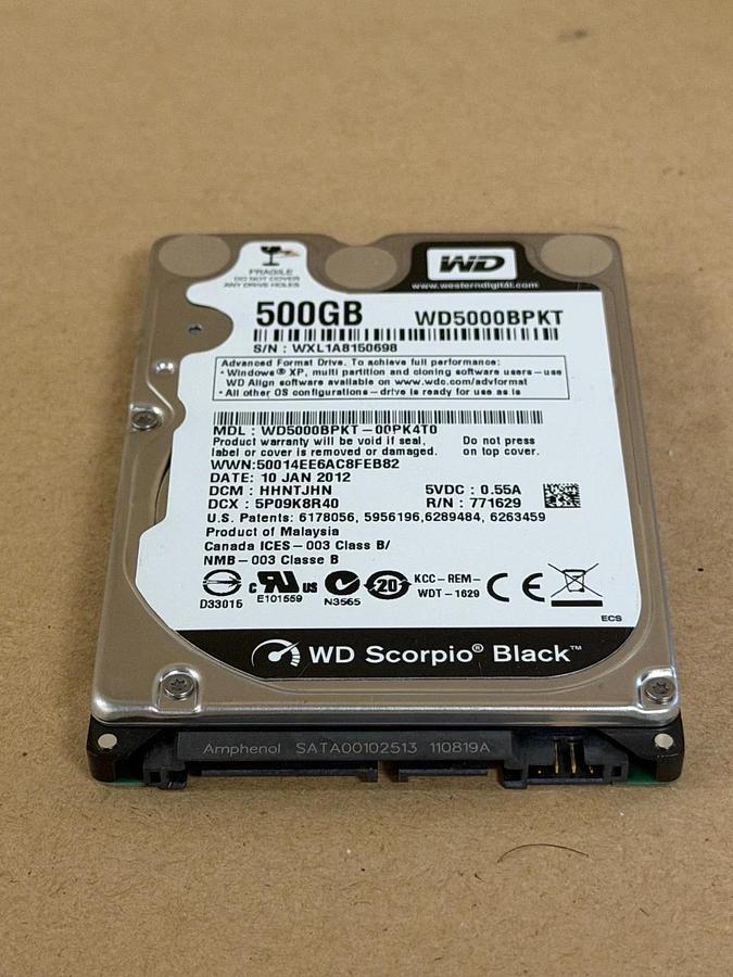Used Western Digital WD5000BPKT-00PK4T0 Scorpio Black 500GB Hard Drive