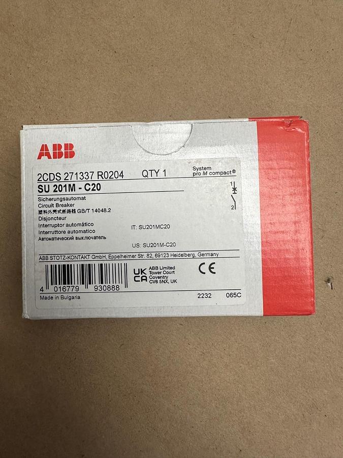 Used ABB SU 201M-C20 Circuit Breaker 20A *NEW*