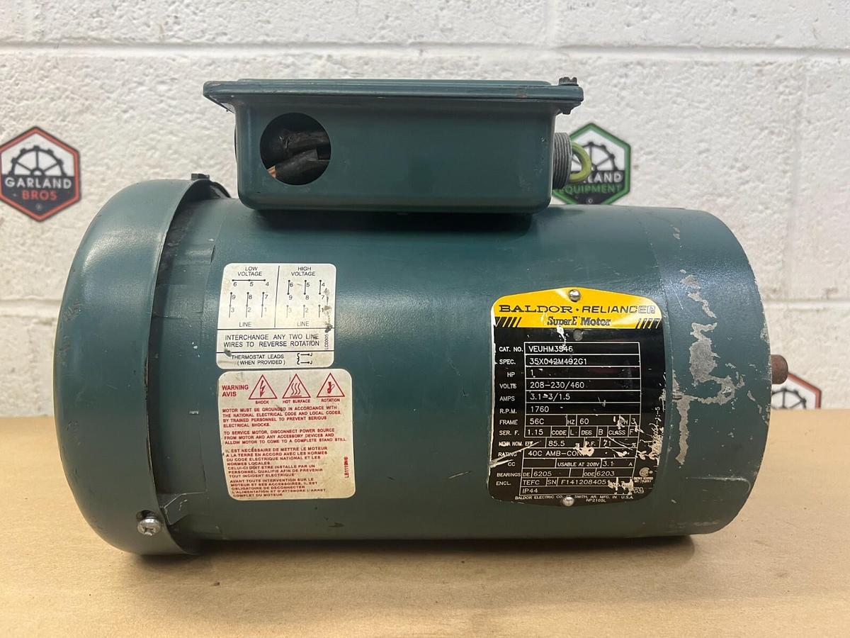 Used Baldor Reliance VEUHM3546 SuperE Motor 1Hp 1760RPM 3Ph 60Hz 56C Fr, 208-230/460V