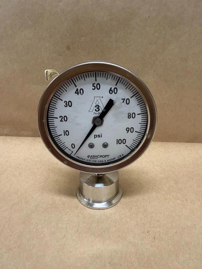 Used Ashcroft AISI 316 Industrial Pressure Gauge, 0-100 Psi