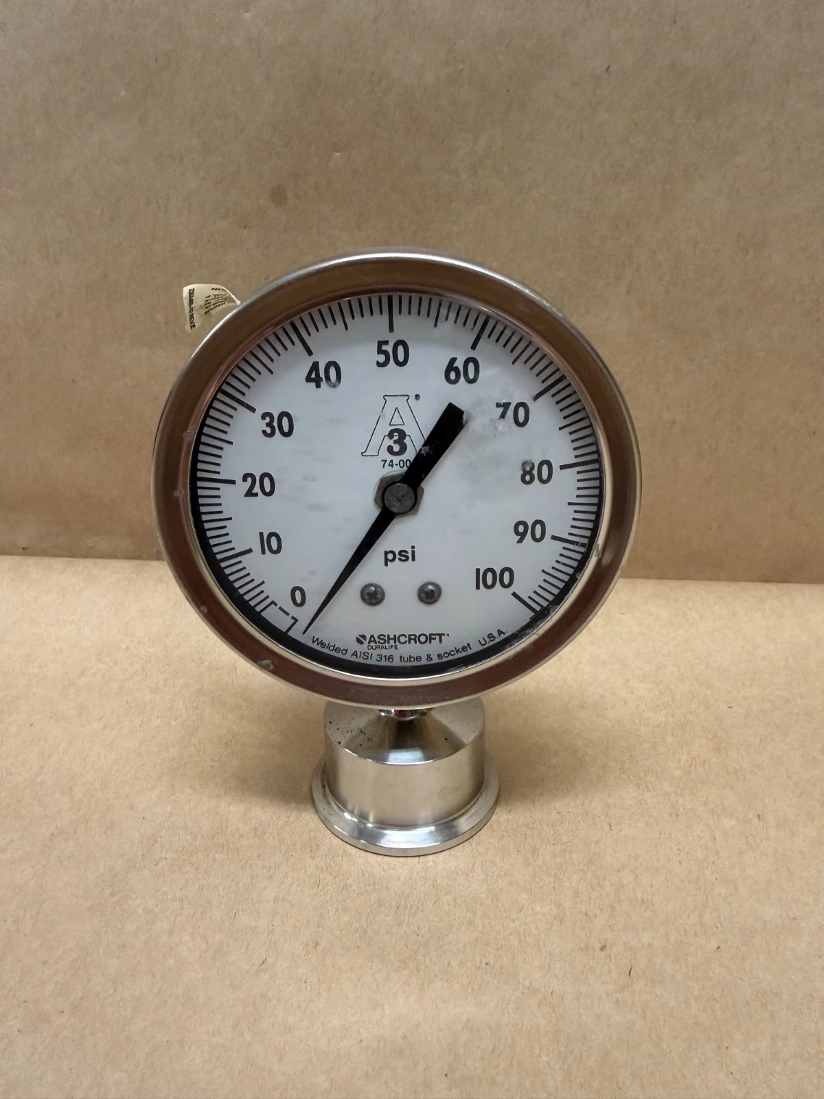 Used Ashcroft AISI 316 Industrial Pressure Gauge, 0-100 Psi