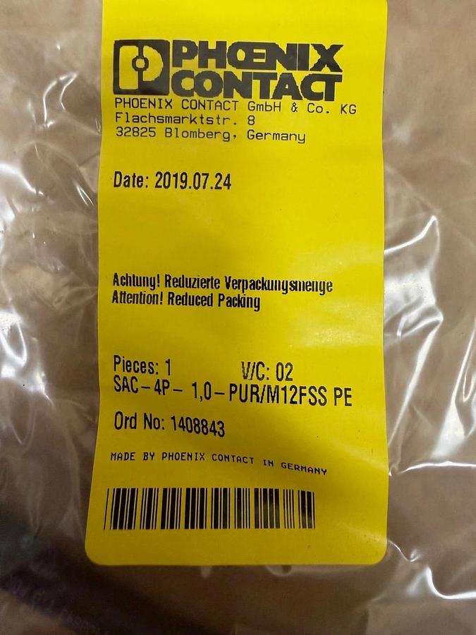 Used Phoenix Contact SAC-4P-1,0-PUR/M12FSS PE Power Cable *NEW*