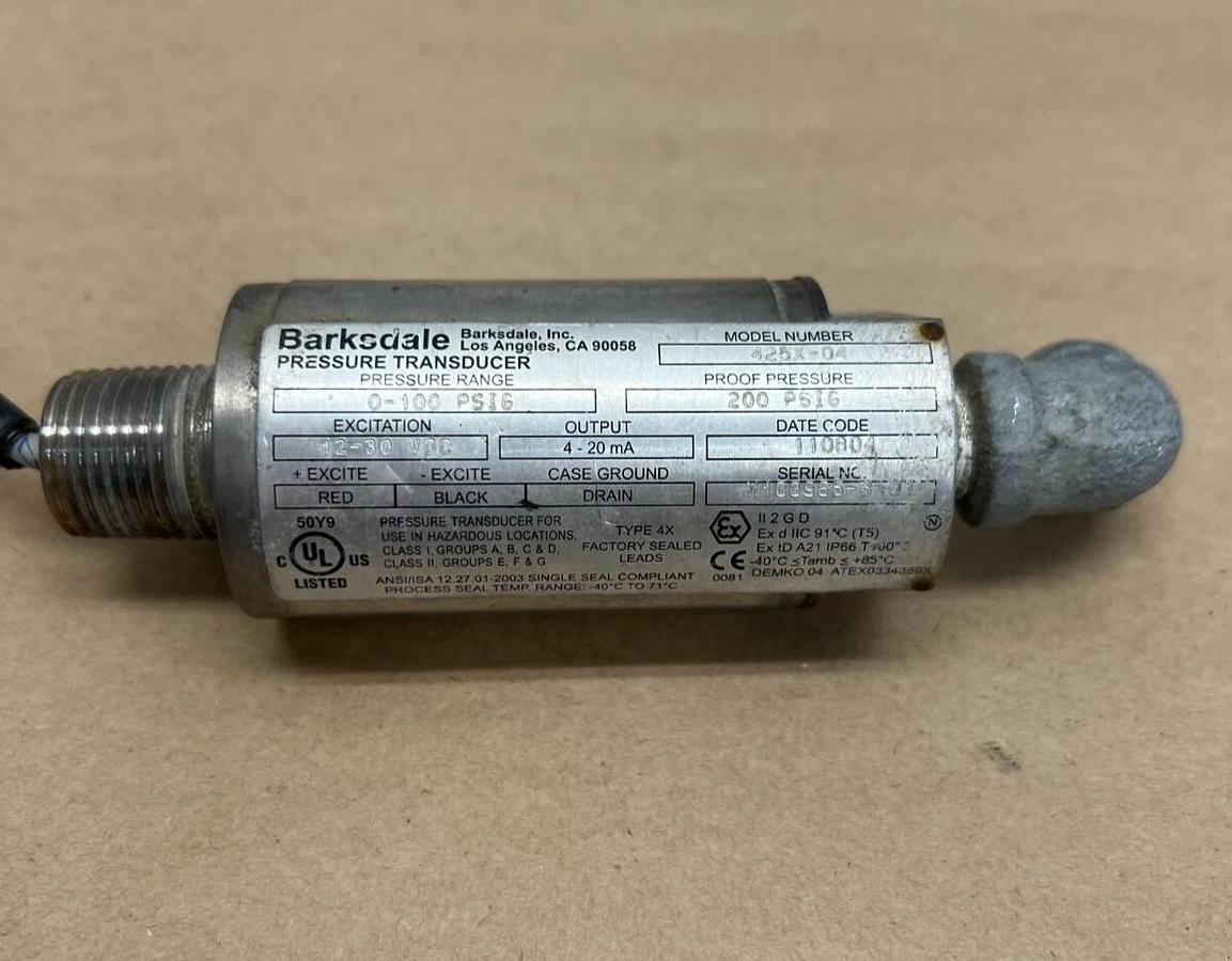 Used Barksdale 425X-04 0-100 PSIG Pressure Transducer