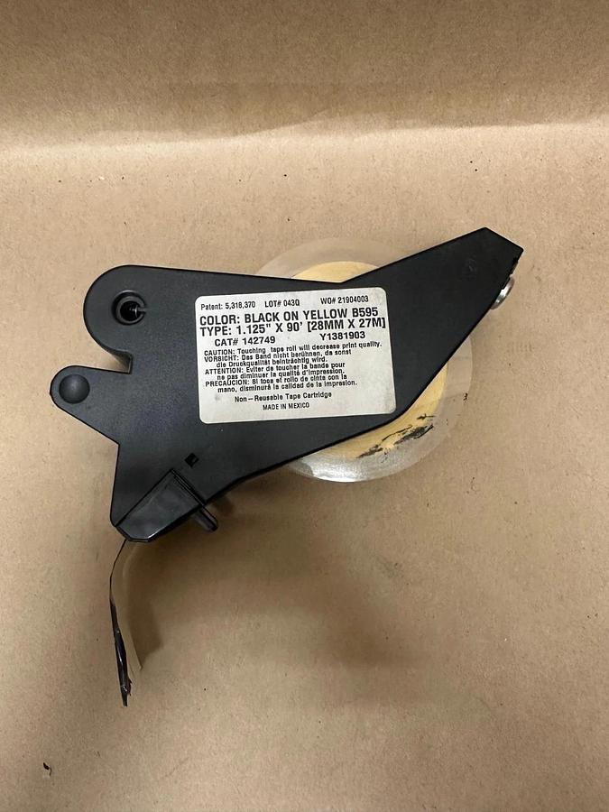 Used Brady B595 Black on Yellow, 1.125” x 90’ Label Cartridge, Roughly 2/3 Left