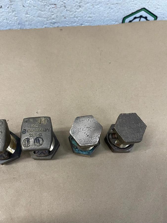Used Burndy Lot of 5 Brass Split Bolt Connectors, KS34, KS27