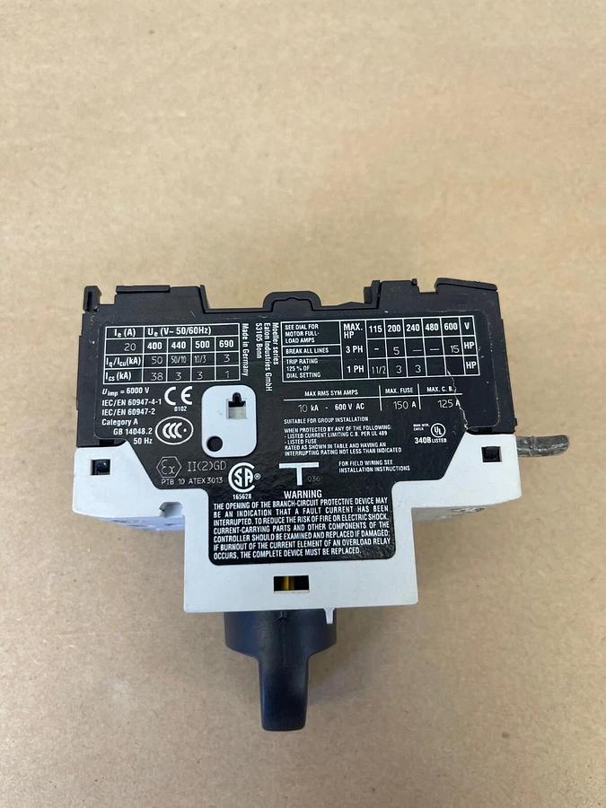 Used Eaton PKZM0-20 Manual Motor Starter, 50/60Hz, 600VAC, 20A - PARTS ONLY