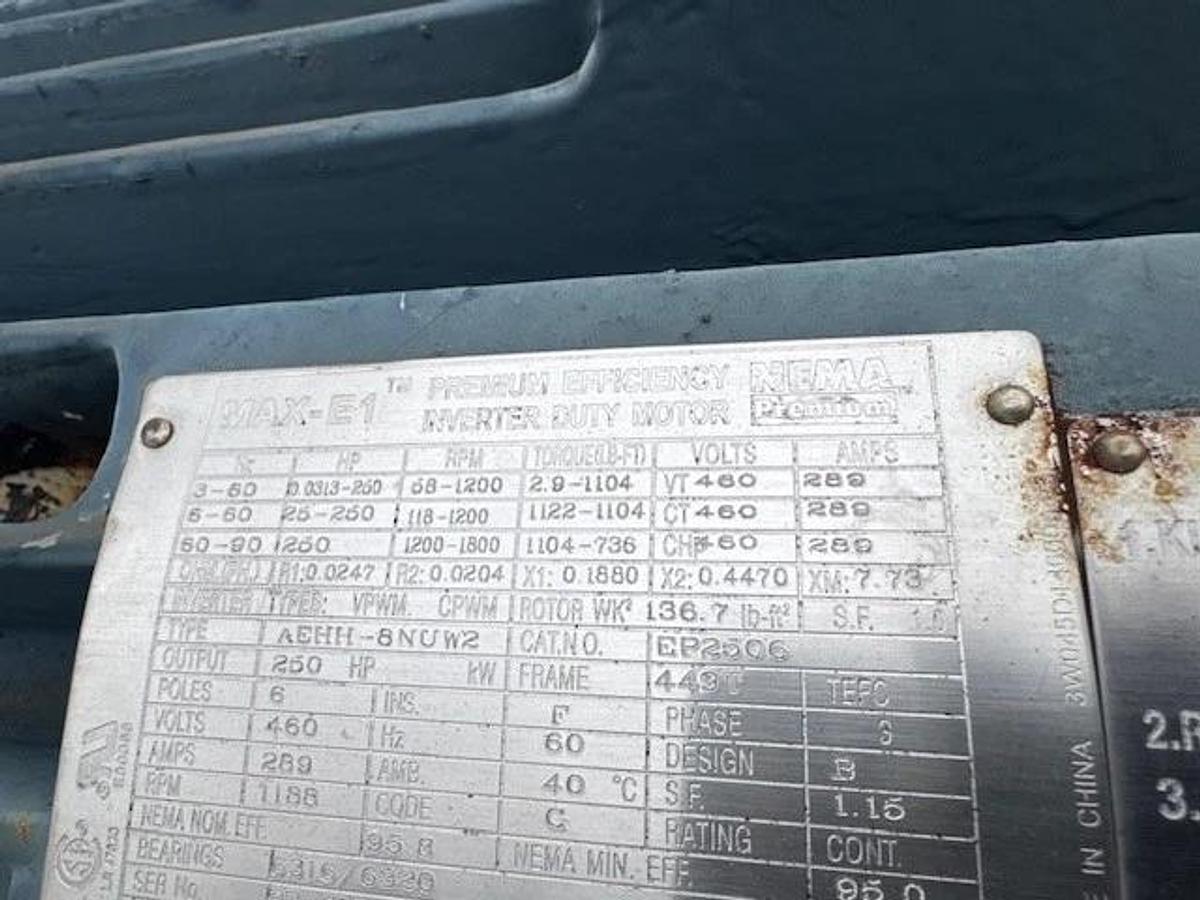 Used Twin City Fan & Blower CW Bottom Angular Upblast 542, 250Hp Motor @ 1188RPM