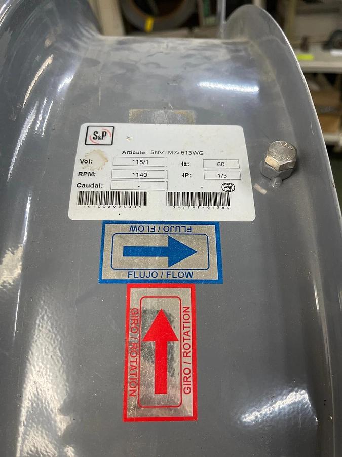 Used Soler and Palau 5NVTM74613WG, VT Series Tublar Fan 1/3HP, 1140RPM Electric Motor