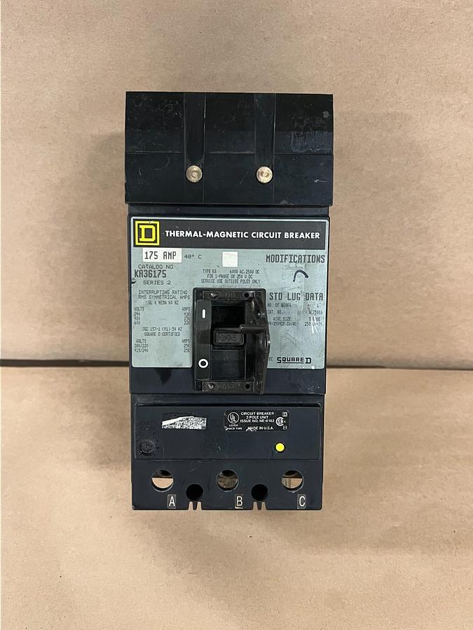 Used Square D KA36175 175A, 3-Pole, 600V Thermal Magnetic Circuit Breaker