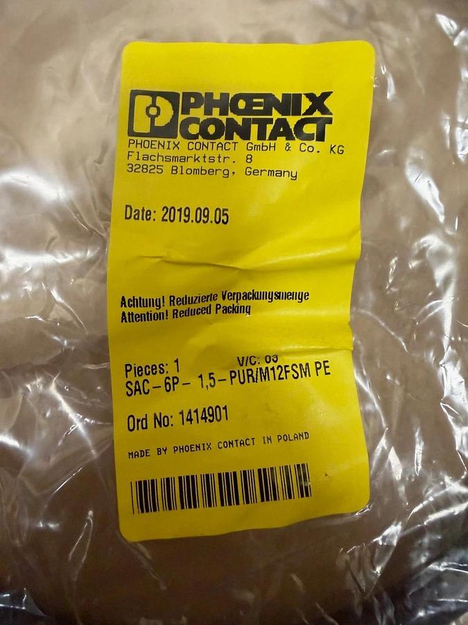 Used Phoenix Contact SAC-6P-1,5-PUR/M12FSM PE Power Cable *NEW*