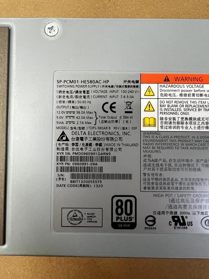 Used HP SP-PCM01-HE580AC-HP HP Power Supply