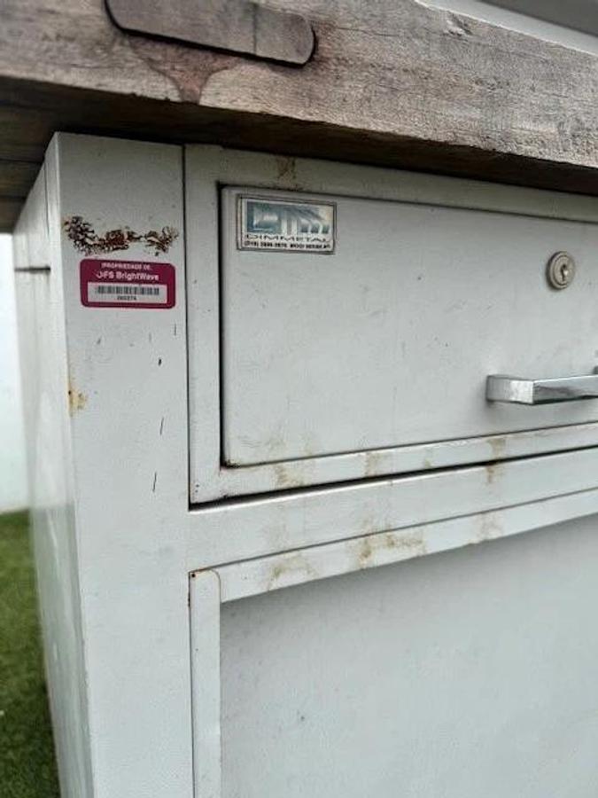 Used Dimmetal 80” x 36” Industrial Shop Table, 4 Drawers (16” x 20”) & Storage Area