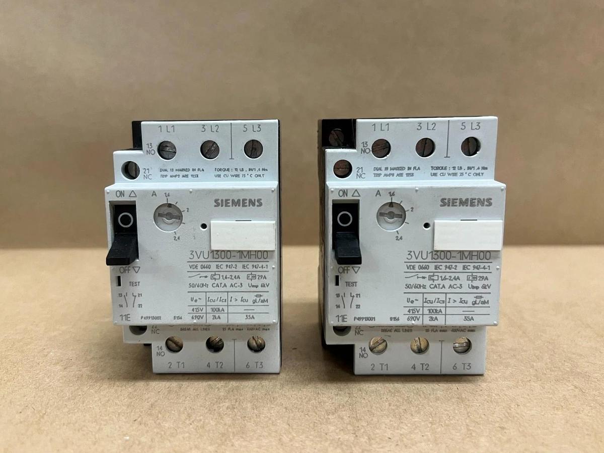Used Siemens 3VU1300-1MH00 29A, 3P Motor Protection Circuit Breaker - Lot of 2