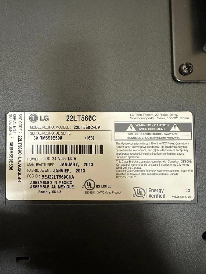 Used LG 22LT560C 22” LCD Monitor