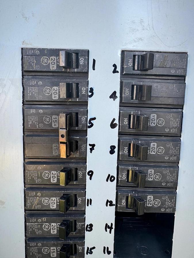 Used General Electric AB433 A-Series Panelboard 200A Main 34/36 Switches, Mixed Amps