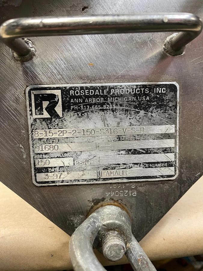 Used Rosedale Products 8-15-2P-2-150-S316-V-S-B Basket Strainer, 150 PEIG, 2” Fitting