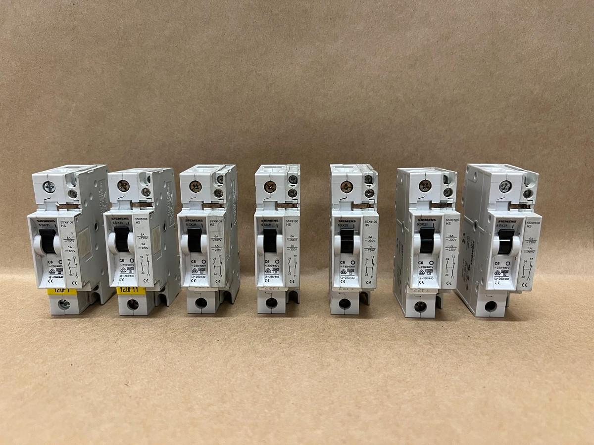 Used Siemens 5SX21 C6, 230/400V, Circuit Breaker - Lot of 7