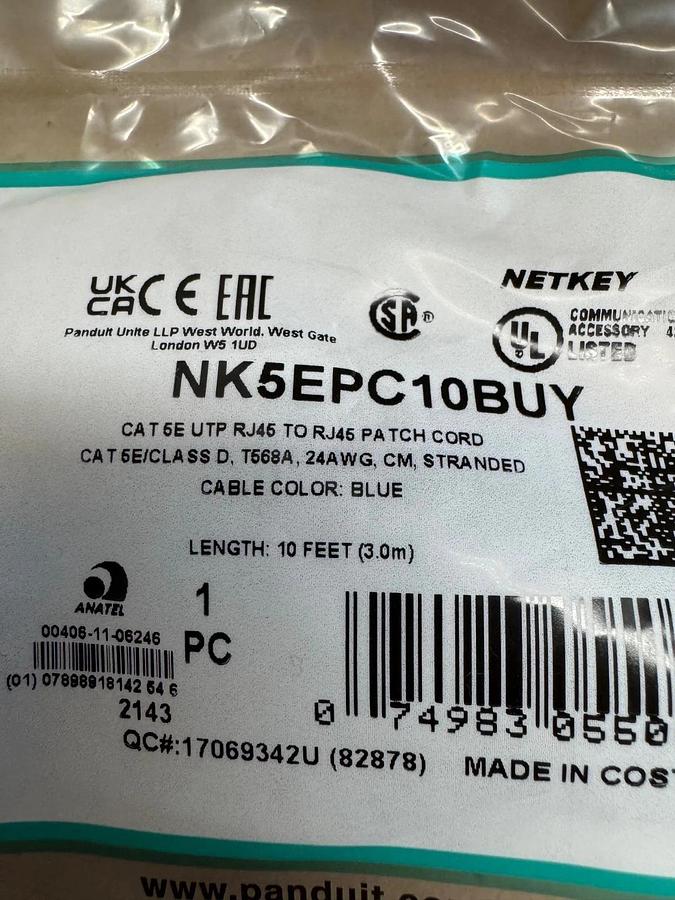 Used Panduit NK5EPC10BUY RJ45 to RJ45 Cable Extension - Blue - (Lot of 10) *NEW*