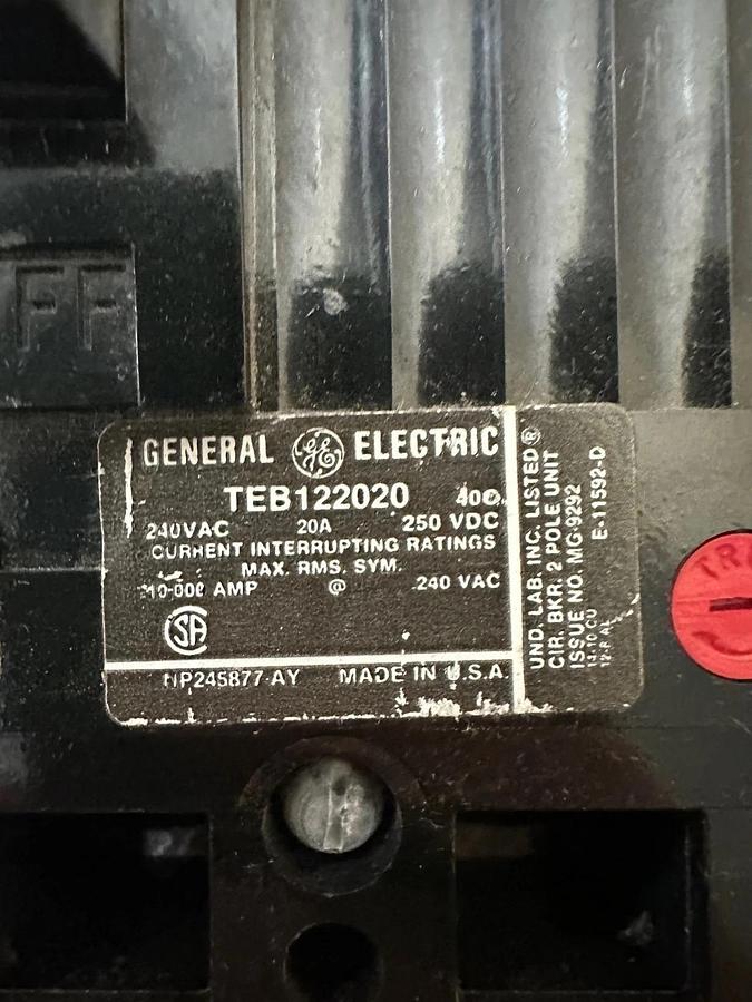 Used General Electric TEB122020 20A 2 Pole Circuit Breaker