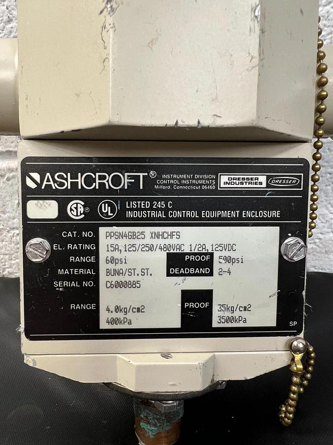 Used Ashcroft PPSN4GB25 Industrial Control Equipment Enclosure 15A, 500PSI