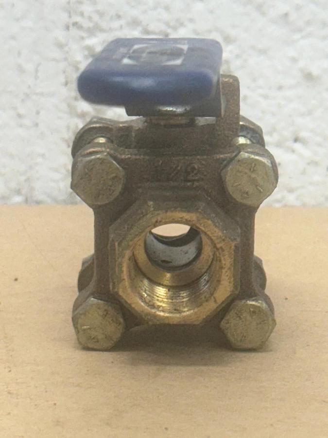 Used Nibco 1/2” Brass 3-Piece Ball Valve, 800 WOG