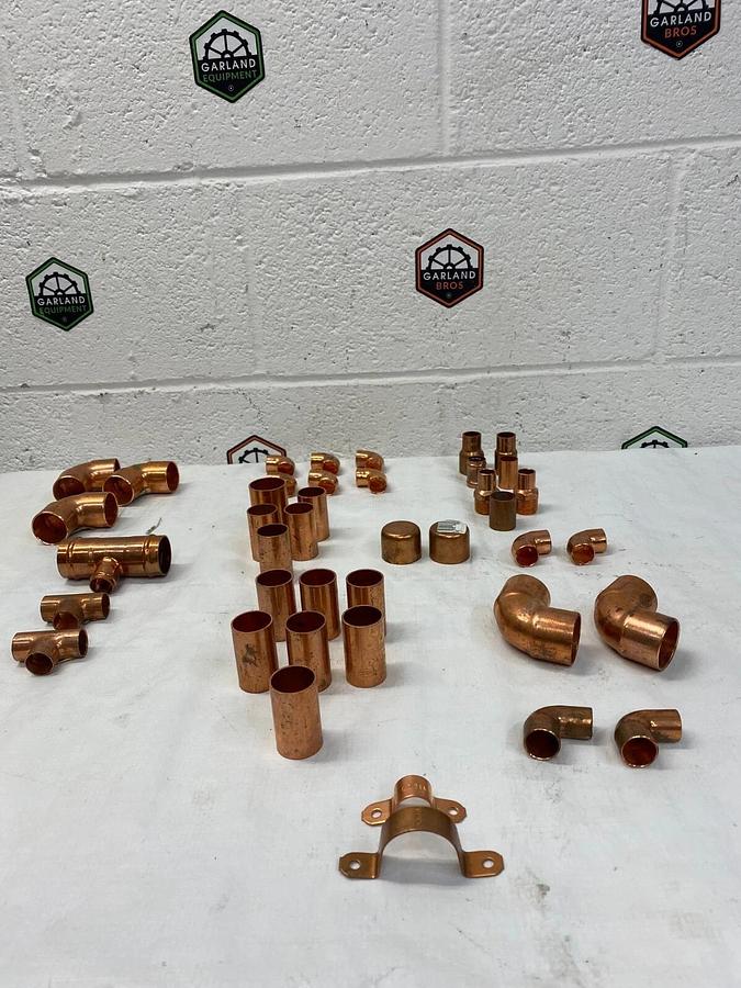 Used Nibco Lot of 41 Copper Fittings: Elbows Couplers T-Mount Piping Strap End Caps