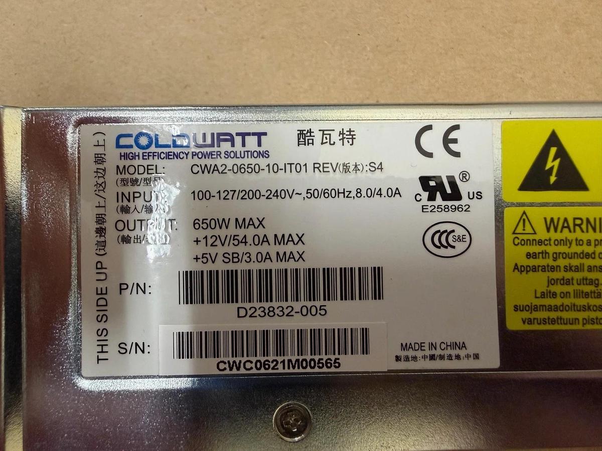 Used Coldwatt CWA2-0650-10-IT01 Intel Power Supply