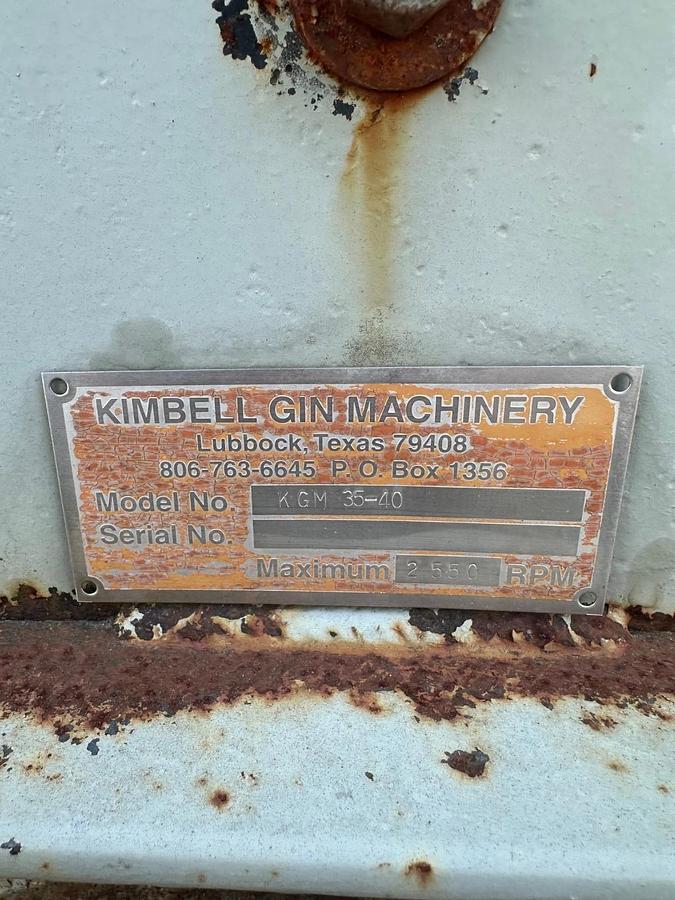 Used Kimbell Gin Machinery KGM 35-40 Bottom Horizontal CCW 270, No Motor