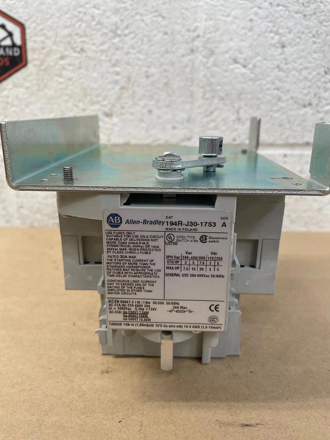 Used Allen Bradley 194R-J30-1753 Switch Disconnector, Series A, 30 A, 600 V