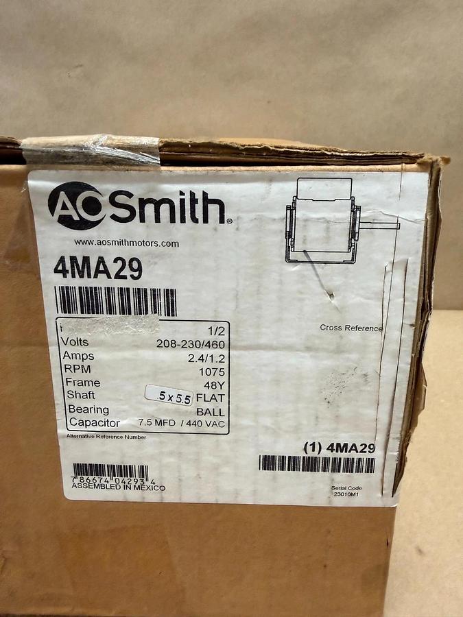 Used AO Smith 4MA29 1/2Hp, 1075Rpm, Single Phase Motor *FACTORY SEALED*