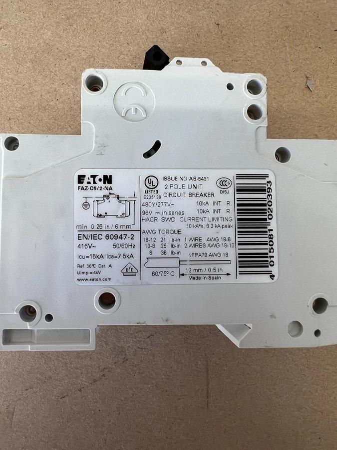 Used Eaton FAZ-C5/2-NA 2 Pole Circuit Breaker