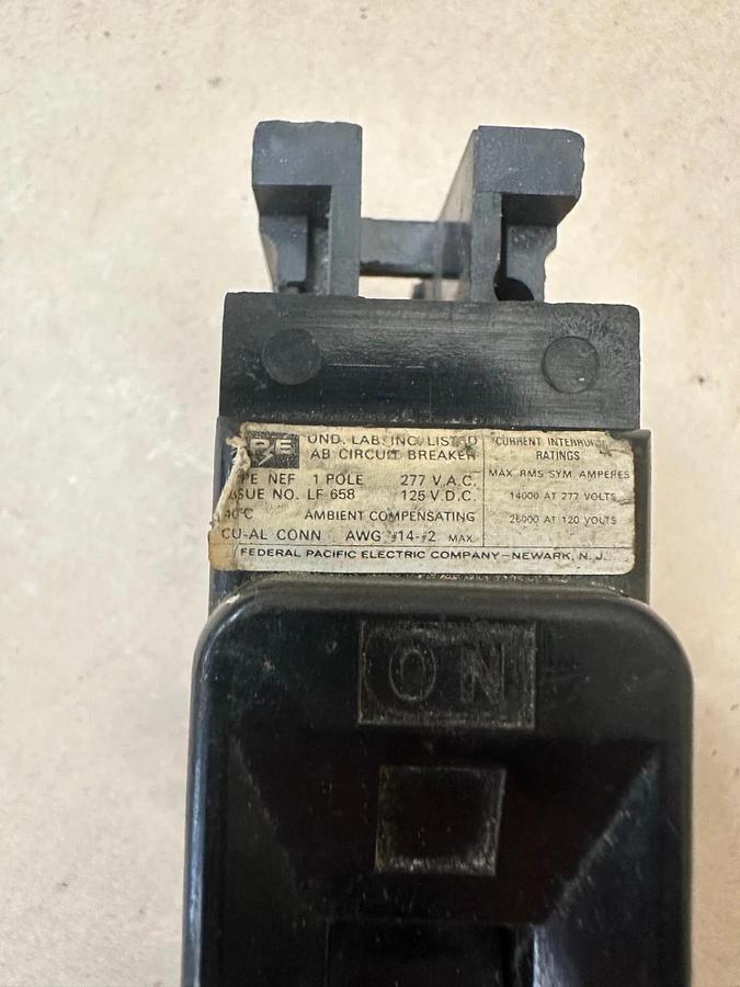 Used Federal Pacific Electric Company NEF 20A Single Pole Circuit Breaker