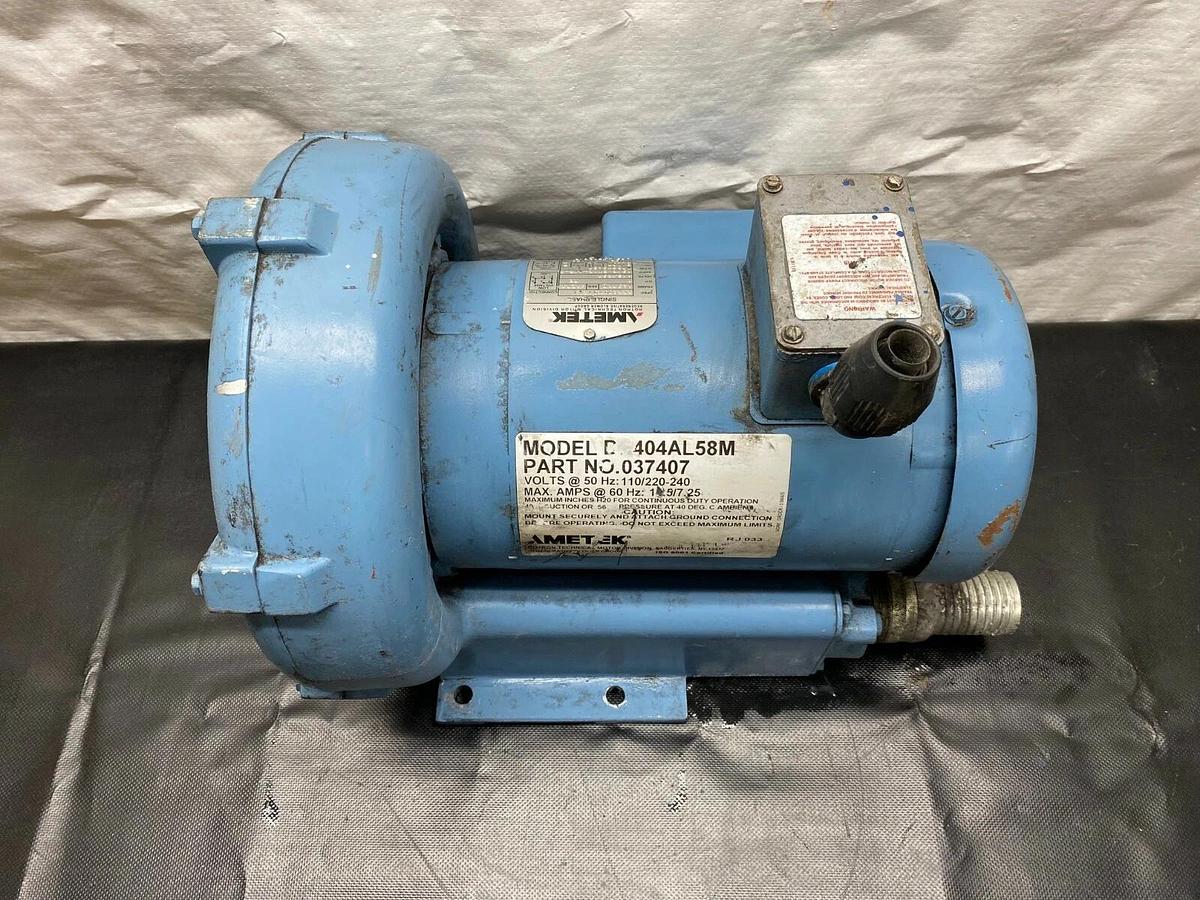 Used Ametek DR404AL58M Regenerative Blower, Single Phase, 1 HP Motor