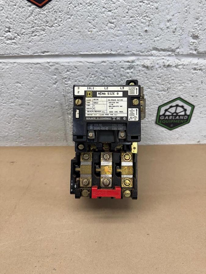 Used Square D 8536SBG25 Motor Starter, Series A, NEMA Size 0, 600VAC Max