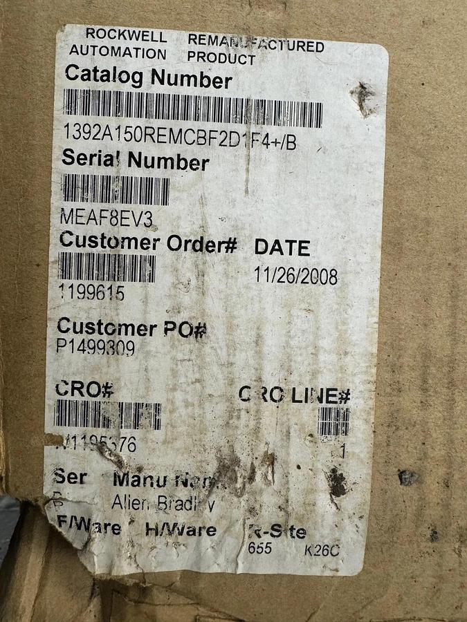 Allen Bradley 1392-A150-RE-MC-B-F2-D1-F4 High Performance AC Drive, Series B