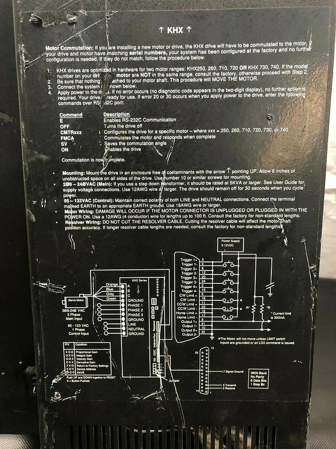 Used Parker KHX-Drive Brushless Servo Motor, 3.5 KW Continuous Output