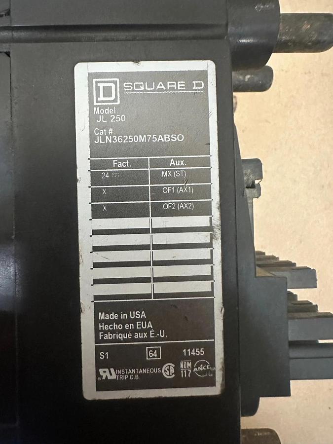 Used Square D JL 250 250A, 600V Circuit Breaker