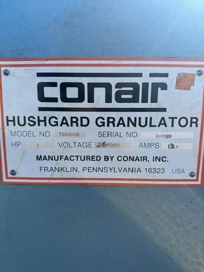 Used Conair 72000402 Granulator, 5 Hp, 460V, 6.8A