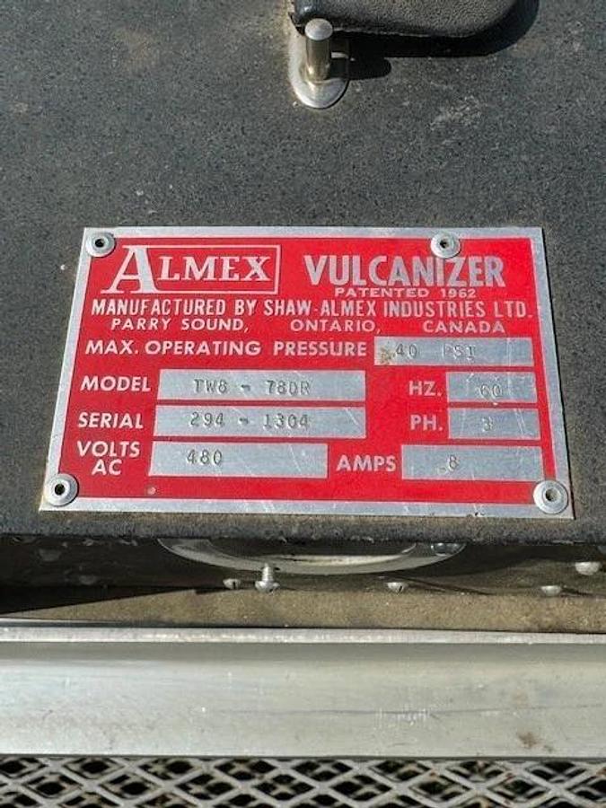 Used Shaw Almex TW8-78DR Conveyor Belt Vulcanizer SN:294-1304, 480 VaC, 40 PSI
