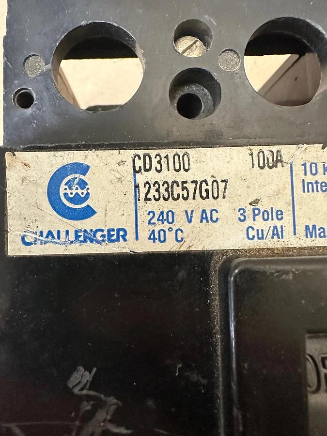 Used Challenger CD3100 100A 3 Pole Circuit Breaker